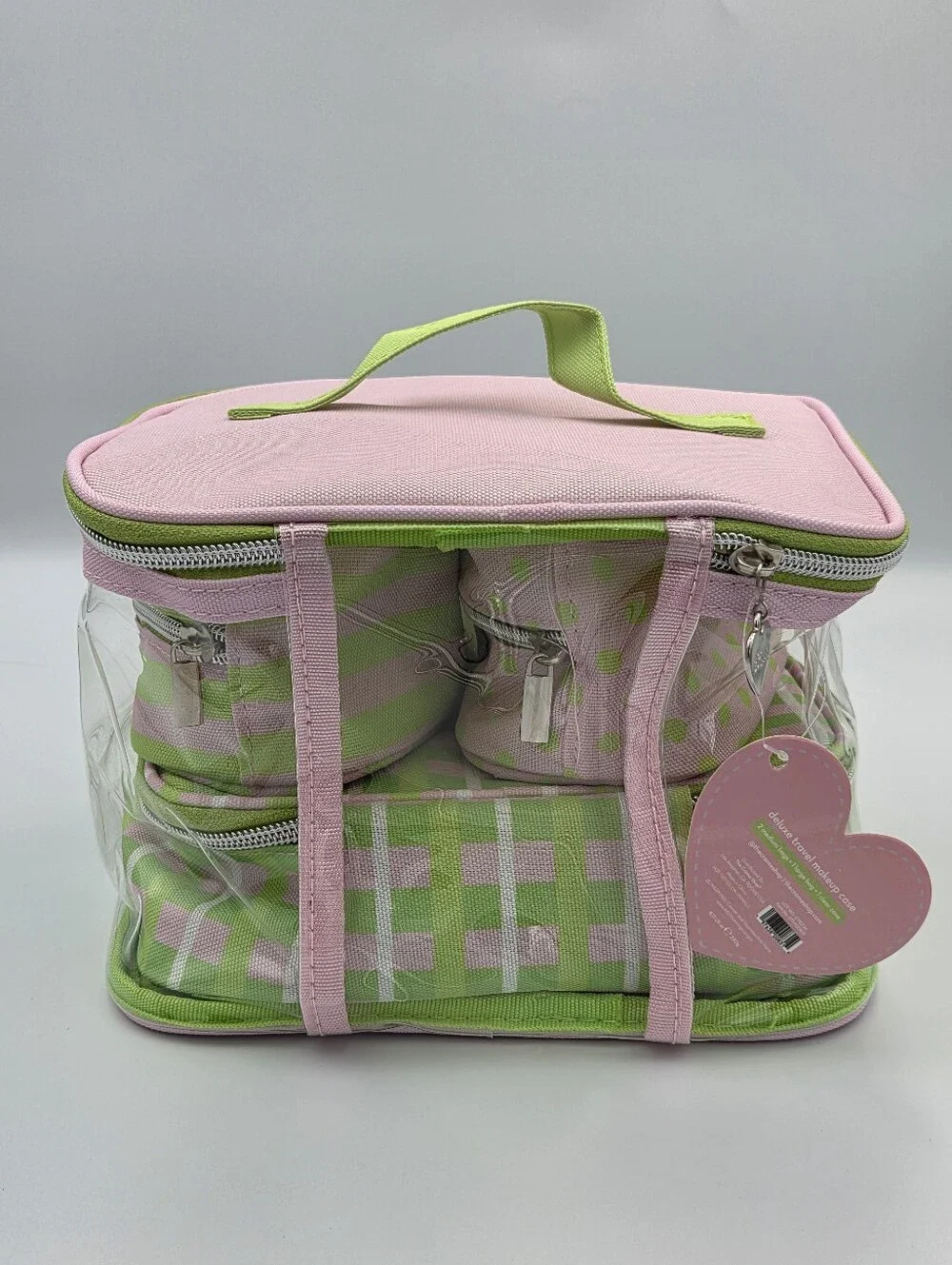 The Creme Shop Pink & Light Green Travel Cosmetic 3 Piece Set Nwt